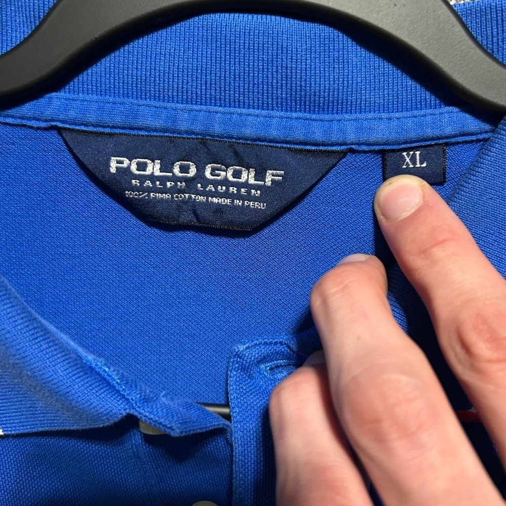 Polo Golf Ralph Lauren Polo Shirt Mens XL Blue Pima Cotton Tipped Collar Pony - Picture 2 of 5